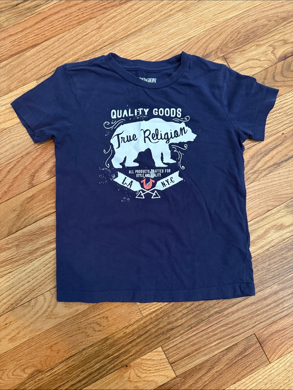True Religion Navy Tee with White Bear Emblem